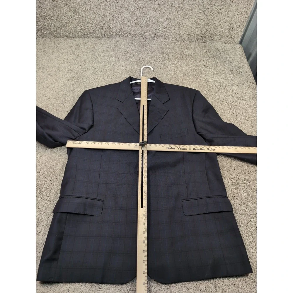 GB‎ Baroni Uomo Mens Navy Blue Plaid Wool Blend Sport Coat Blazer Made in Italy